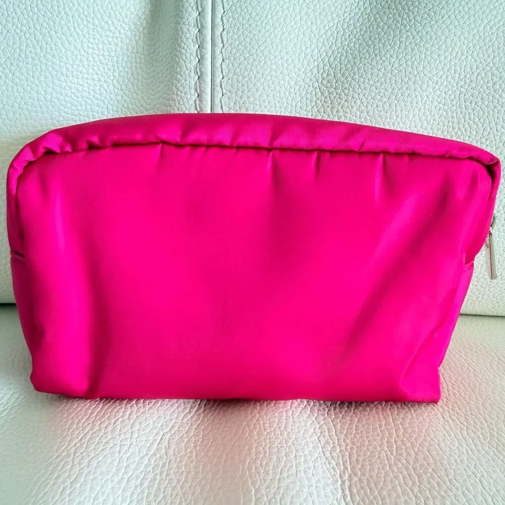 Bebe Pink Rhinestone Logo Cosmetic Makeup Bag Y2K Zip Pouch